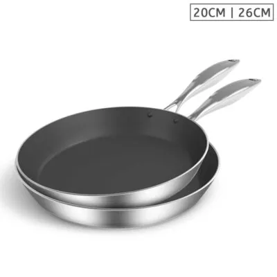 SOGA Stainless Steel Fry Pan 20cm 26cm Frying Pan Induction Non Stick Interior