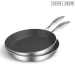 SOGA Stainless Steel Fry Pan 22cm 28cm Frying Pan Induction Non Stick Interior