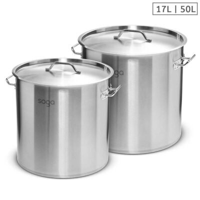 SOGA Stock Pot 17L 50L Top Grade Thick Stainless Steel Stockpot 18/10