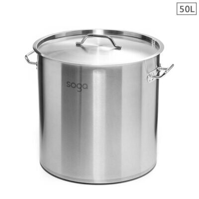SOGA Stock Pot 50L Top Grade Thick Stainless Steel Stockpot 18/10