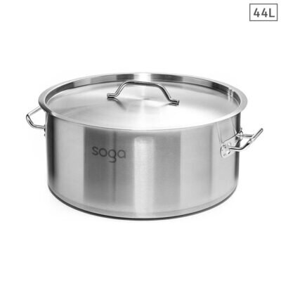 SOGA Stock Pot 44L Top Grade Thick Stainless Steel Stockpot 18/10