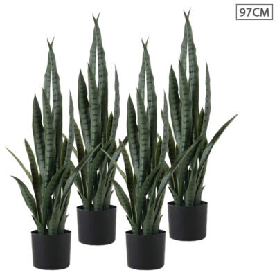 SOGA 4X 97cm Artificial Indoor Snake Sansevieria Plant Fake Decoration Tree Flower Pot