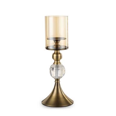 SOGA 34cm Glass Candle Holder Candle Stand Glass Metal with Candle