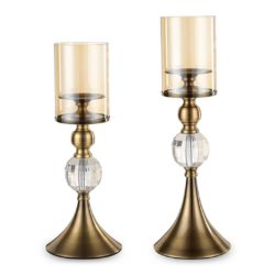 SOGA 37cm 34cm Glass Candle Holder Candle Stand Glass Metal with Candle Set