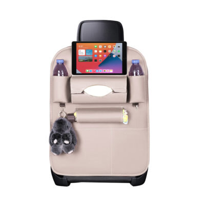 SOGA Leather Car Back Seat Storage Bag Multi-Pocket Organizer Backseat and iPad Mini Holder White