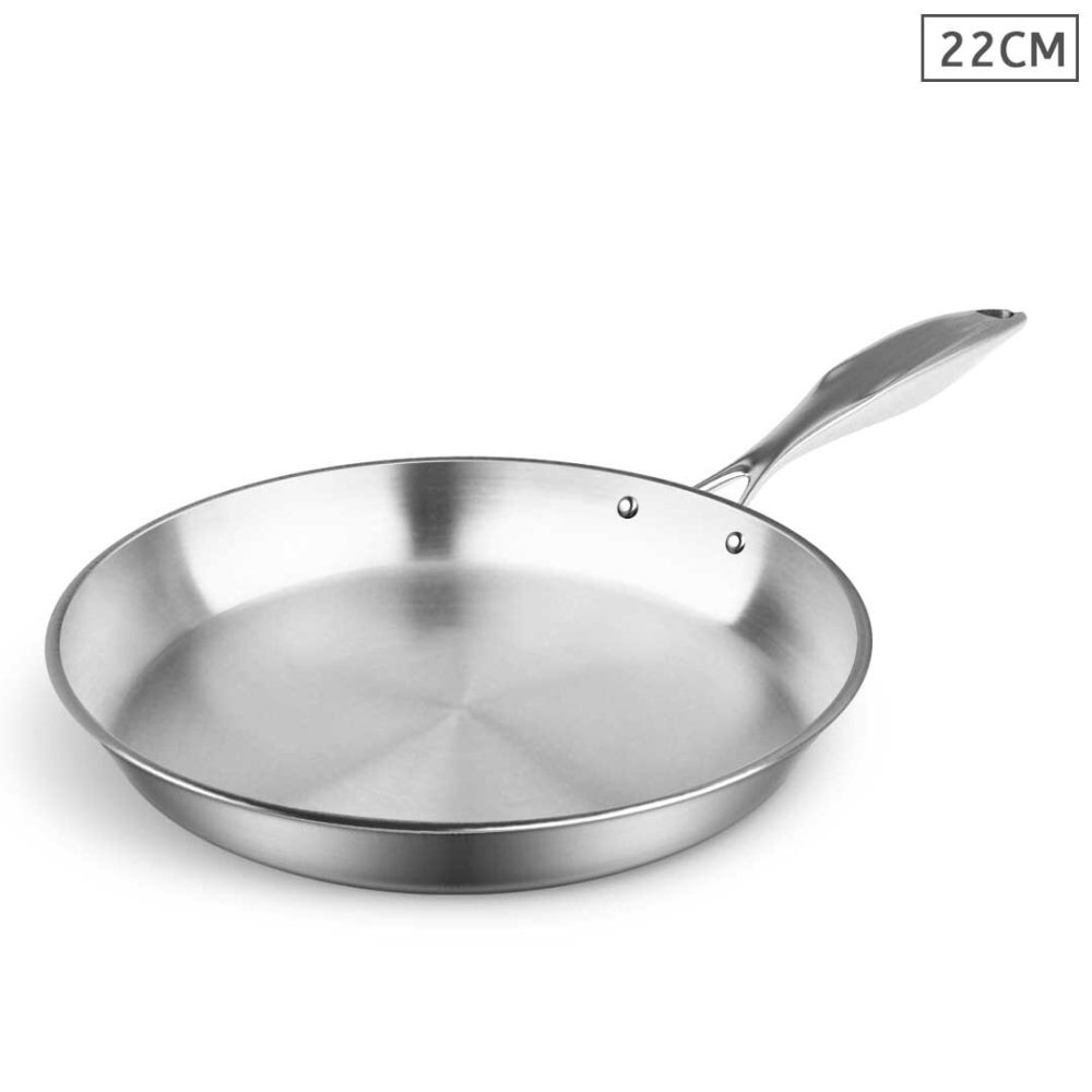 SOGA Stainless Steel Fry Pan 22cm Frying Pan Top Grade Induction Cooking FryPan