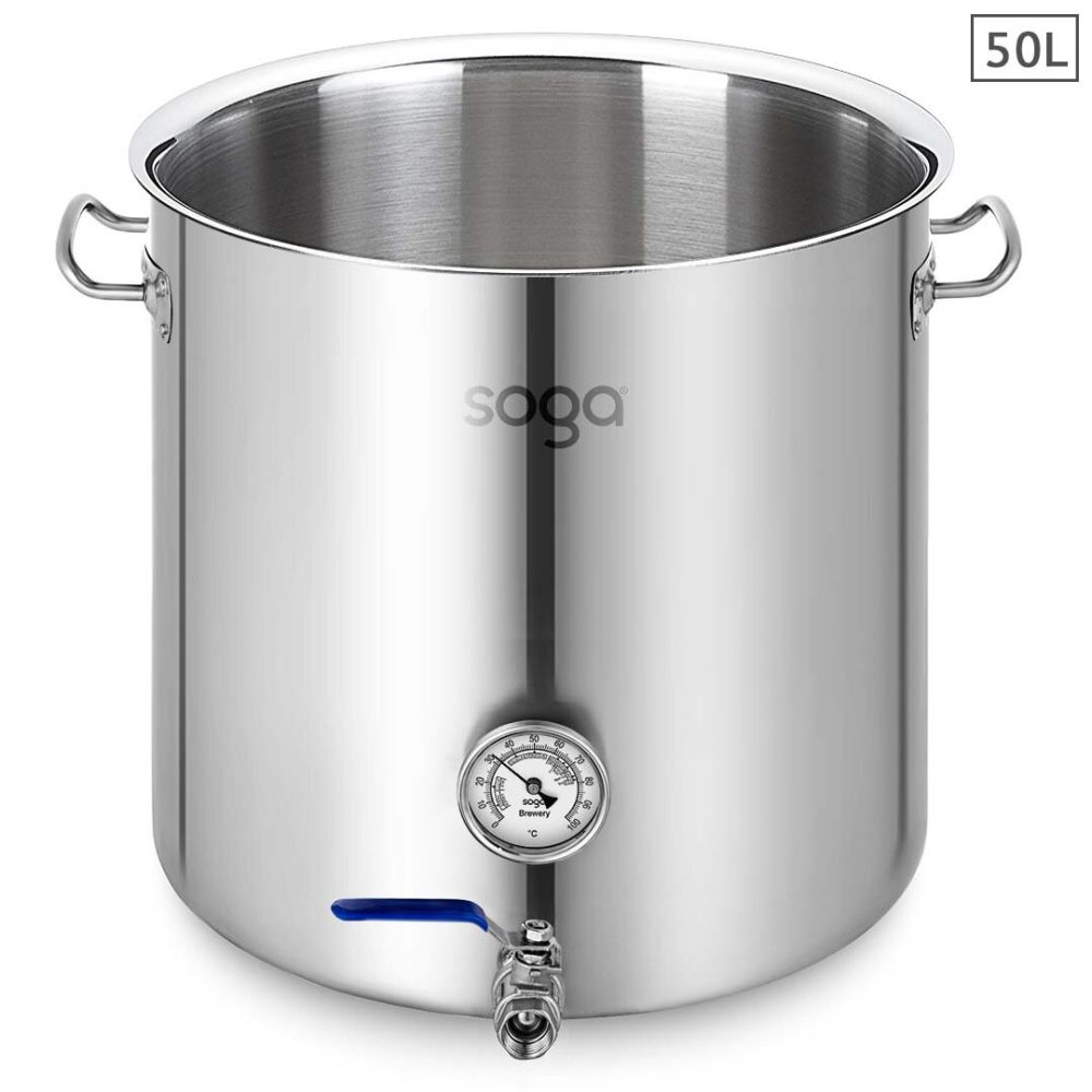 SOGA Stainless Steel 50L No Lid Brewery Pot With Beer Valve 40*40cm
