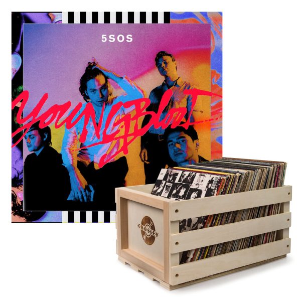 Crosley Record Storage Crate & 5 SECONDS OF SUMMER YOUNGBLOOD - VINYL ALBUM Bundle
