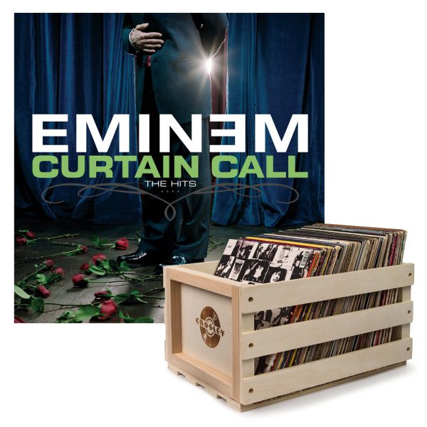 Crosley Record Storage Crate & EMINEM CURTAIN CALL - DOUBLE VINYL ALBUM Bundle