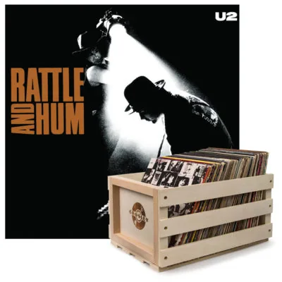 Crosley Record Storage Crate & U2 RATTLE AND HUM - VINYL ALBUM Bundle