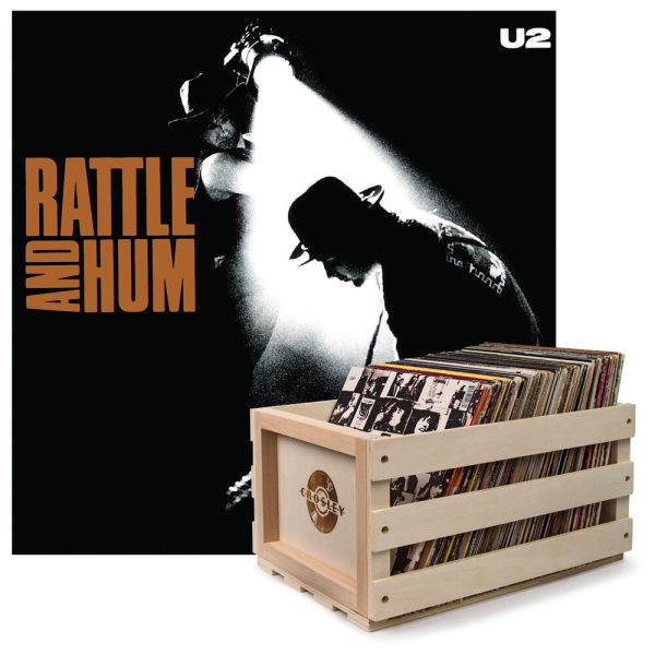 Crosley Record Storage Crate & U2 RATTLE AND HUM - VINYL ALBUM Bundle