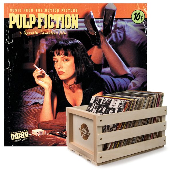 Crosley Record Storage Crate &  VARIOUS ARTISTS PULP FICTION - VINYL ALBUM Bundle