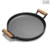 SOGA 31cm Cast Iron Frying Pan Skillet Steak Sizzle Fry Platter With Wooden Handle No Lid