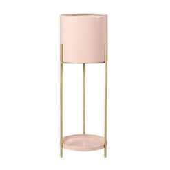 SOGA 2 Layer 62cm Gold Metal Plant Stand with Pink Flower Pot Holder Corner Shelving Rack Indoor Display