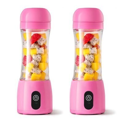 SOGA 2X 380ml Portable Mini USB Rechargeable Handheld Fruit Mixer Juicer Pink