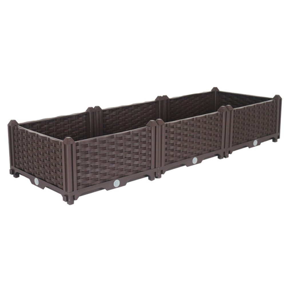 SOGA 120cm 3 Boxes Raised Planter Box Vegetable Herb Flower Outdoor Plastic Plants Garden Bed