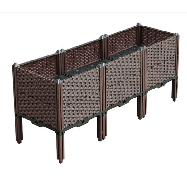 SOGA 120cm Single Row 3 Boxes Raised Planter Box Vegetable Herb Flower Outdoor Plastic Plants Garden Bed with Legs Deepen