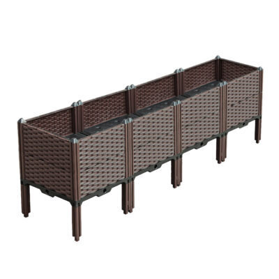 SOGA 160cm Single Row 4 Boxes Raised Planter Box Vegetable Herb Flower Outdoor Plastic Plants Garden Bed with Legs Deepen