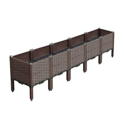 SOGA 200cm Single Row 5 Boxes Raised Planter Box Vegetable Herb Flower Outdoor Plastic Plants Garden Bed with Legs Deepen