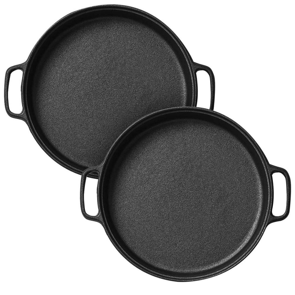 SOGA 2X Cast Iron 35cm Frying Pan Skillet Non-stick Coating Steak Sizzle Platter
