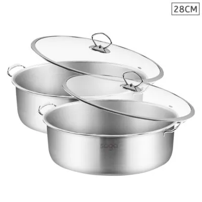 SOGA 2X Stainless Steel 28cm Casserole With Lid Induction Cookware