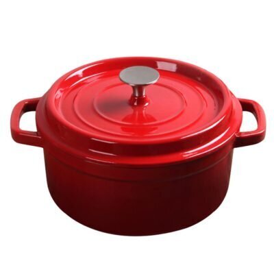 SOGA Cast Iron Enamel 24cm Porcelain Stewpot Casserole Stew Cooking Pot With Lid 3.6L Red