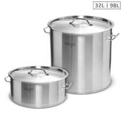 SOGA 32L Wide Stock Pot  and 98L Tall Top Grade Thick Stainless Steel Stockpot 18/10