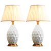 SOGA 2X Textured Ceramic Oval Table Lamp with Gold Metal Base White