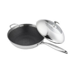 SOGA 18/10 Stainless Steel Fry Pan 32cm Frying Pan Top Grade Non Stick Interior Skillet with Helper Handle and Lid