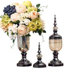 SOGA 2X Clear Glass Flower Vase with Lid and White Flower Filler Vase Black Set