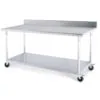SOGA 150cm Commercial Catering Kitchen Stainless Steel Prep Work Bench Table with Backsplash and Caster Wheels