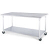 SOGA 80cm Commercial Catering Kitchen Stainless Steel Prep Work Bench Table with Wheels