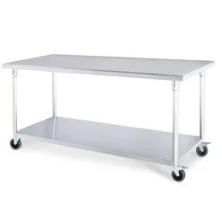SOGA 150cm Commercial Catering Kitchen Stainless Steel Prep Work Bench Table with Wheels