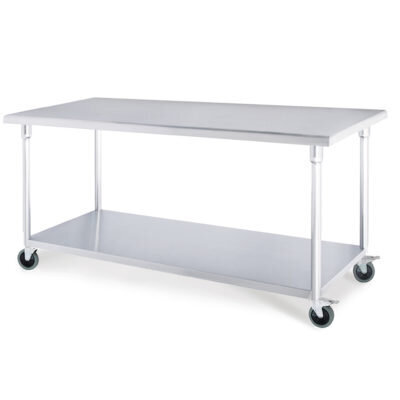 SOGA 150cm Commercial Catering Kitchen Stainless Steel Prep Work Bench Table with Wheels