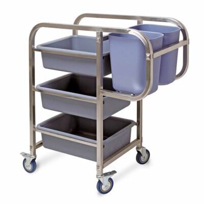 SOGA 3 Tier Food Trolley Food Waste Cart Five Buckets Kitchen Food Utility Square