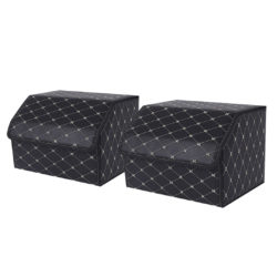SOGA 2X Leather Car Boot Collapsible Foldable Trunk Cargo Organizer Portable Storage Box Black/Gold Stitch Medium