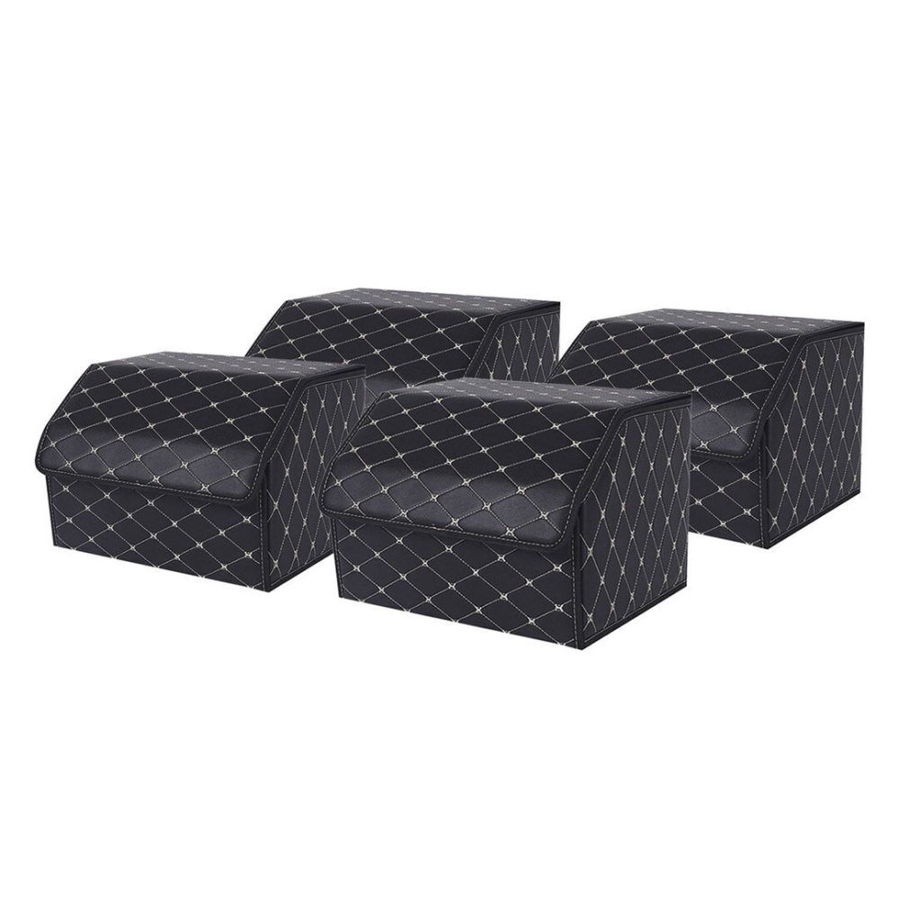 SOGA 4X Leather Car Boot Collapsible Foldable Trunk Cargo Organizer Portable Storage Box Black/Gold Stitch Medium SOGA 4X Leather Car Boot Collapsible Foldable Trunk Cargo Organizer Portable Storage Box Black/Gold Stitch Medium