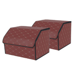 SOGA 2X Leather Car Boot Collapsible Foldable Trunk Cargo Organizer Portable Storage Box Coffee/Gold Stitch Medium