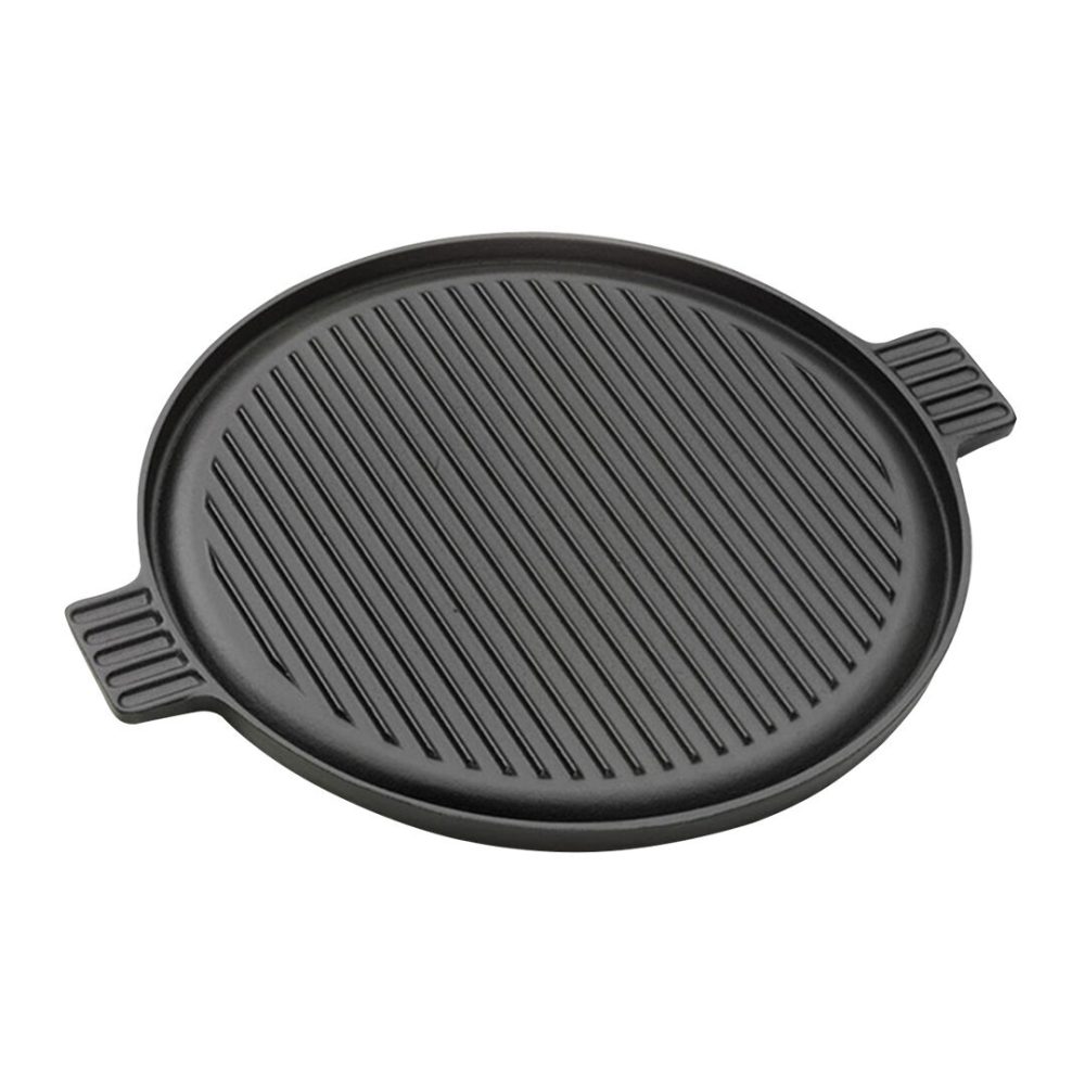 SOGA 43cm Round Ribbed Cast Iron Frying Pan Skillet Steak Sizzle Platter with Handle