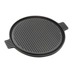 SOGA 43cm Round Ribbed Cast Iron Frying Pan Skillet Steak Sizzle Platter with Handle