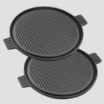 SOGA 2X 43cm Round Ribbed Cast Iron Frying Pan Skillet Steak Sizzle Platter with Handle