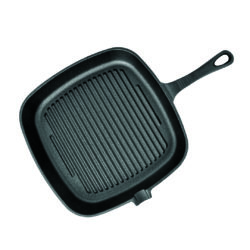 SOGA 23.5cm Square Ribbed Cast Iron Frying Pan Skillet Steak Sizzle Platter with Handle