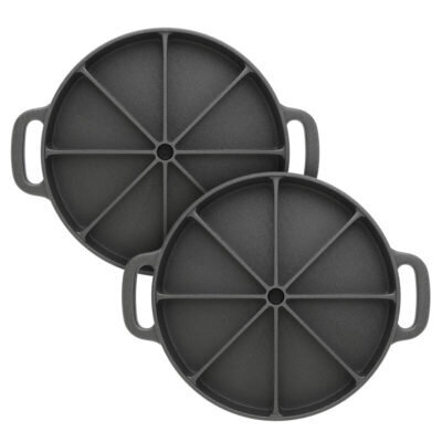 SOGA 2X 21.5CM Round Cast Iron Baking Wedge Pan Cornbread Cake 8-Slice Baking Dish with Handle