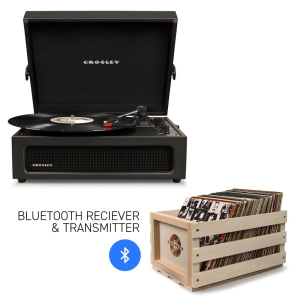 Crosley Voyager Black - Bluetooth Portable Turntable  & Record Storage Crate
