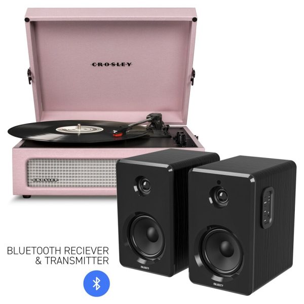 Crosley Voyager Bluetooth Portable Turntable - Amethyst + Bundled Majority D40 Bluetooth Speakers - Black