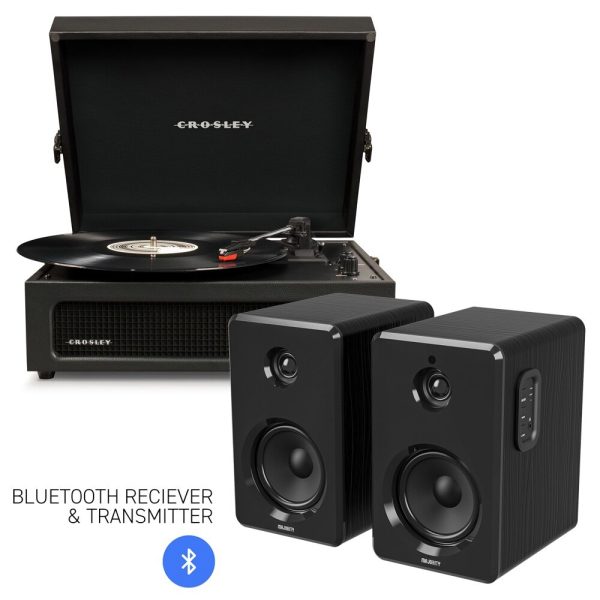 Crosley Voyager Bluetooth Portable Turntable - Black + Bundled Majority D40 Bluetooth Speakers - Black