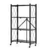SOGA 4 Tier Steel Black Foldable Kitchen Cart Multi-Functional Shelves Portable Storage Organizer with Wheels