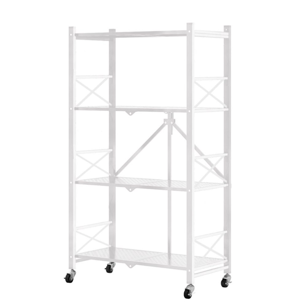 SOGA 4 Tier Steel White Foldable Display Stand Multi-Functional Shelves Portable Storage Organizer with Wheels