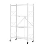 SOGA 4 Tier Steel White Foldable Display Stand Multi-Functional Shelves Portable Storage Organizer with Wheels