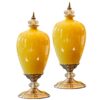 SOGA 2X 42cm Ceramic Oval Flower Vase with Gold Metal Base Yellow